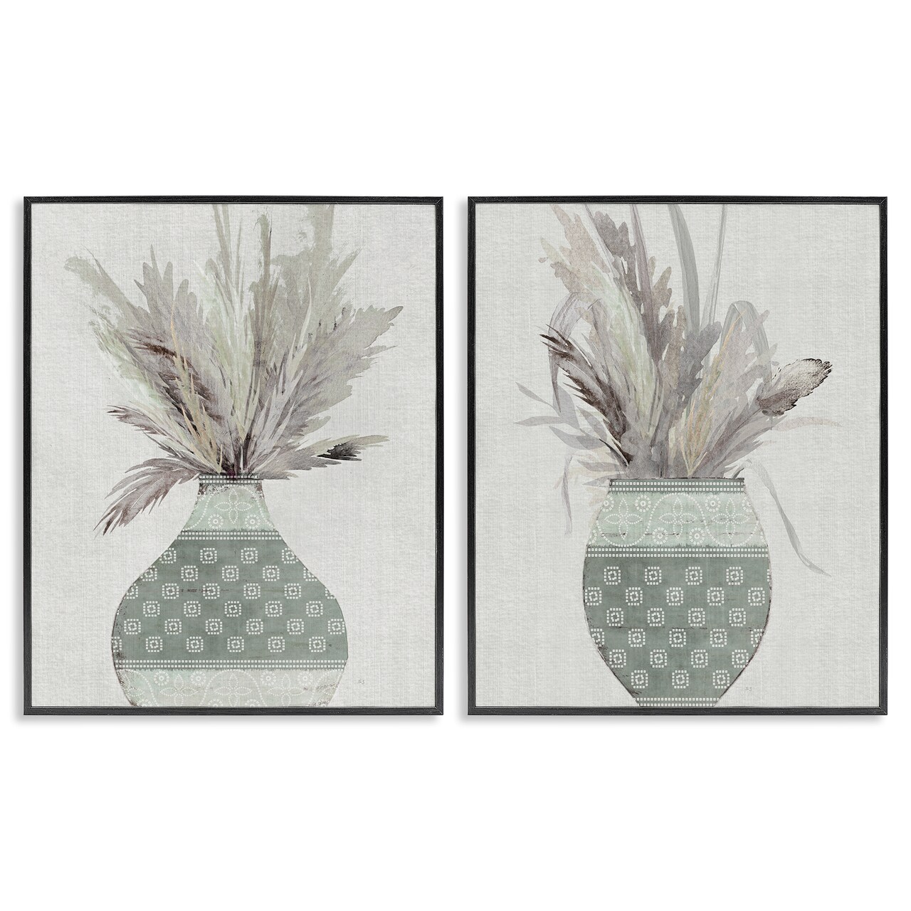 Stupell Industries Boho Rustic Plant Vases 2pc Framed Giclee Wall Art Set Design by Susan Jill